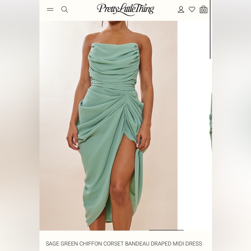 PrettyLittleThing Strapless Sage Green Midi Dress